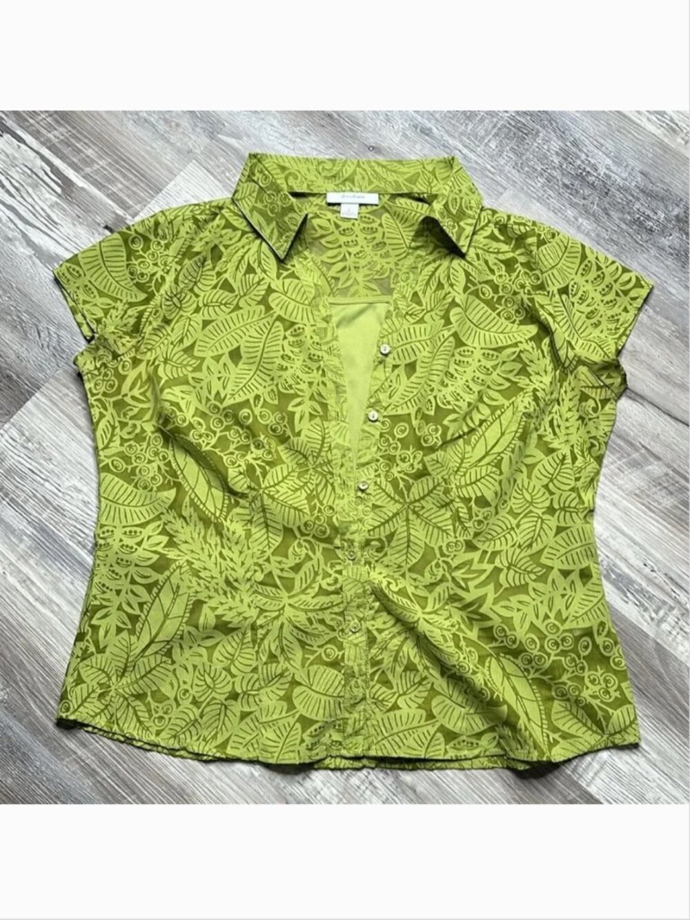 Dressbarn 2 Piece Green Top Set Blouse + Cami | Large | Leaf Print | WA-1578